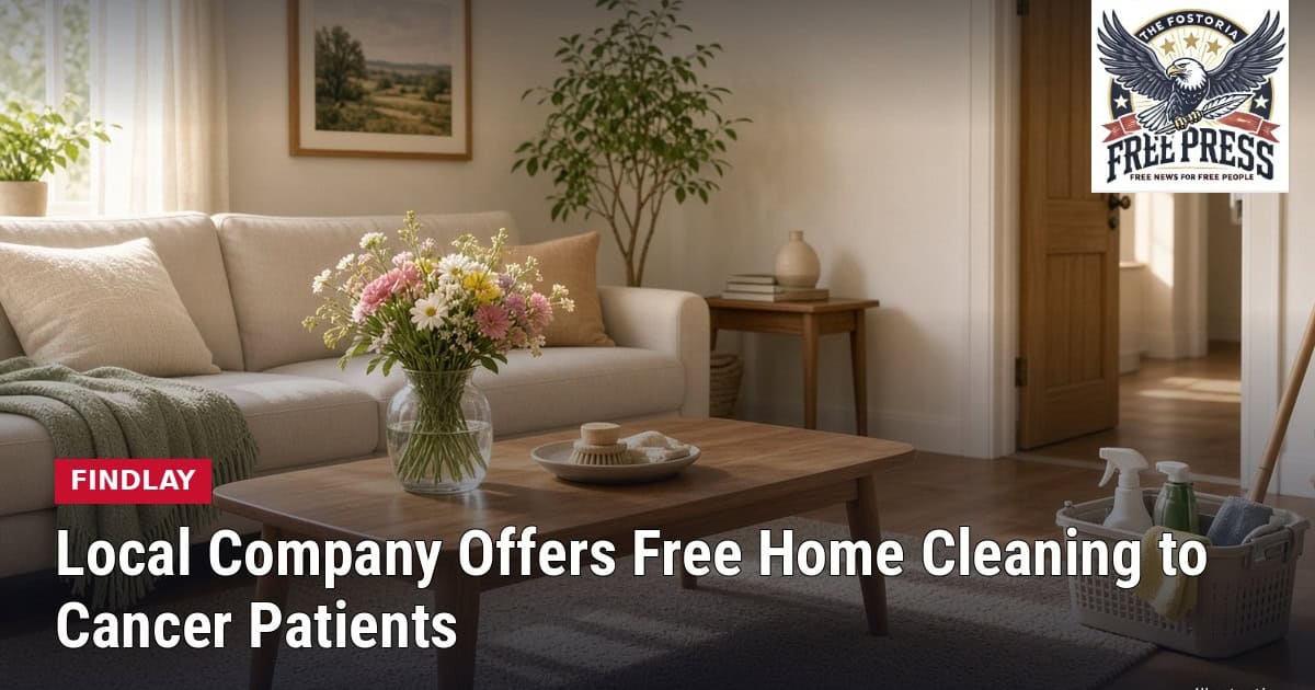 Fostoria News Living room with sofa, flowers, and sunlight for home cleaning service.